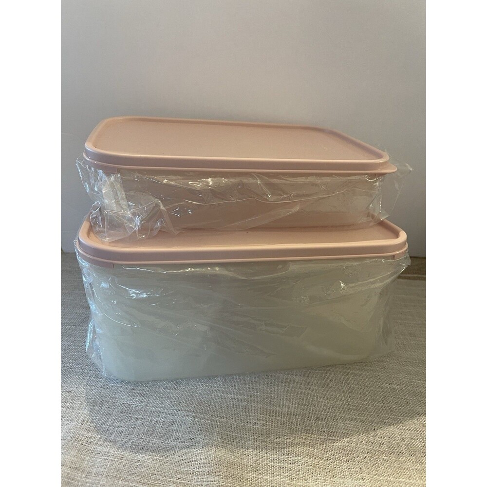 Vintage NOS Tupperware Pantry Storage Canister Set Pink Lids USA 10 Pc